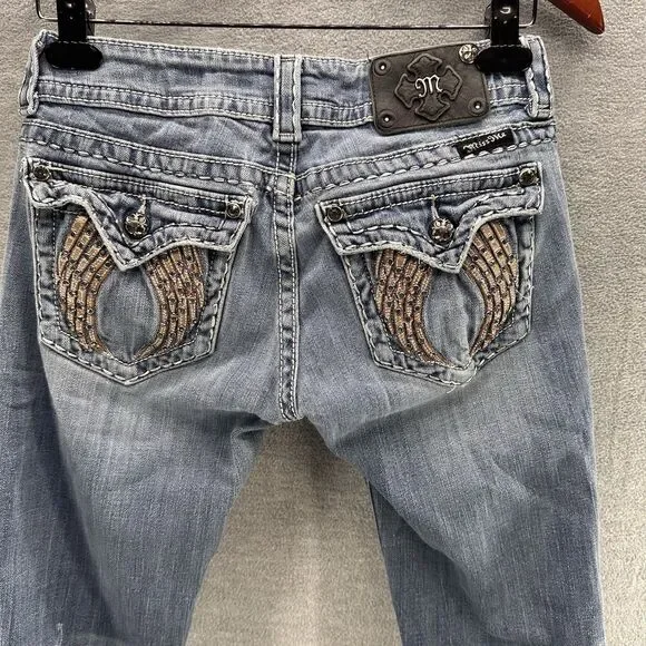 MISS ME - Women's Size 27 Rhinestone Wing JE6003T2R Straight Jeans A46 - Picture 6 of 16